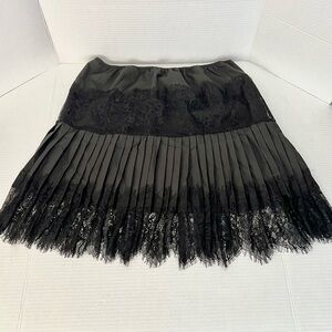 Y2K Boho Whimsigoth Coquette Black Lace Ruffle Mini Skirt Pleated Half Slip